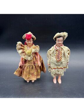 Vintage Folk Dolls Plastic Retro Collectibles Mid Century Pair Figurines